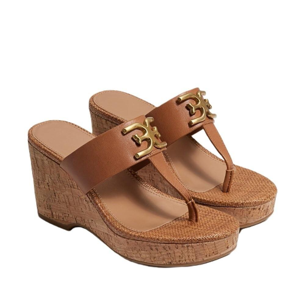 Sam Edelman Yardlie Cuoio Brown Wedge Heel Leather Strap Slip On Sandal 9.5 M